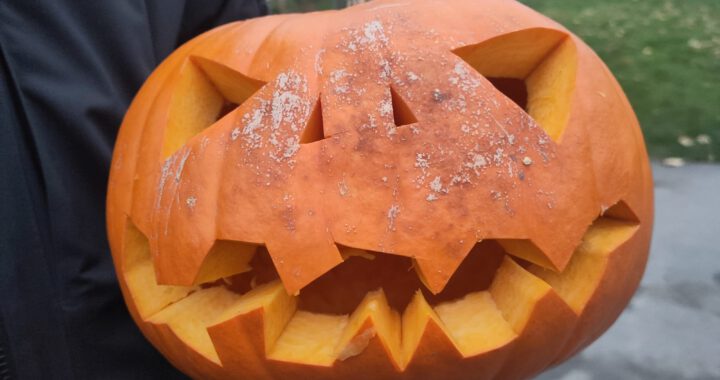 selbst geschnitzter Halloweenkürbis